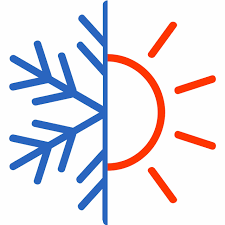 A graphic depicting half a snowflake and half a sun, representing heating and air conditioning services by Rendon Heating & Air, Inc. in Vacaville.